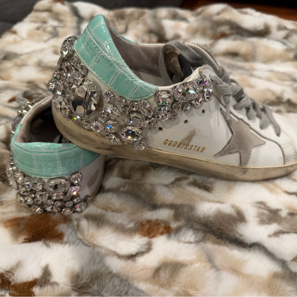 Golden Goose Women's White and Mint Embellished Sneakers